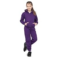 Kids Girls Boys Plain Tracksuit Hooded Hoodie Jog Suit - T.S Plain 105 Purple 7-8