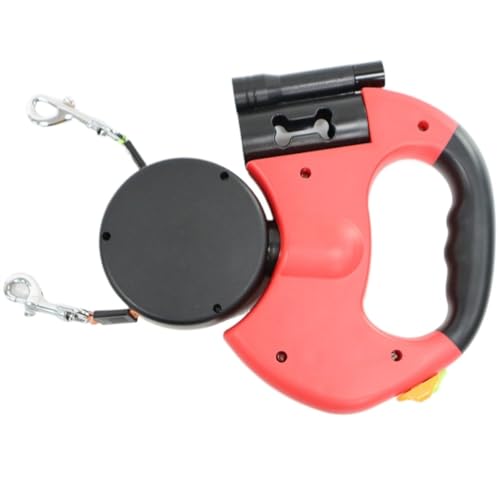 犬 リード 2頭引き 自動巻き伸縮式リード Tasydi 3m伸びる 360°回転ロック機能付き 噛み切れ防止&LEDライト内蔵 ゴミ袋収納付き 2匹兼用 猫 小型犬・中型犬・大型犬 しつけ 夜道 散歩 (C)