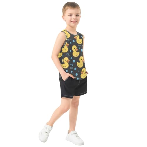 JUNZAN Yellow Rubber Duck Dark Boys Tank Top Sleeveless Casual Vest Tees Kids Shirt for Soccer Teenis Exercise Beach 3T4