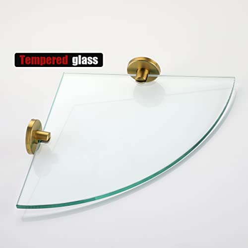 Jqk Corner Glass Shelf, Brushed Gold Bathroom 304 Stainless Steel Shower Triangle Floating Wall Shelf, 10 X 10 Tempered Glass, 2 Pack Tgs190L10-Bg-P2 #TOP3