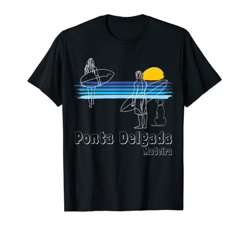Ponta Delgada Madeira Surfing Beach Surf Guy Mädchen mit Hund T-Shirt