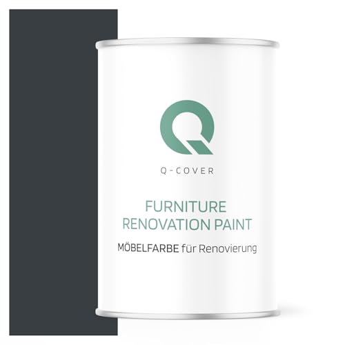 Q-COVER Vernice per mobili semi-opaca, colore: Grigio antracite RAL 7016, 1 L, colore legno per interni | coprente, a base d’acqua, antigraffio, per cucine, armadi, tavoli, giardino
