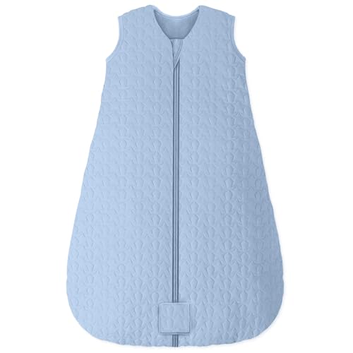 Image of Unnivoll Baby Sleep Sack 0-6 Months TOG 2.5 Winter Baby Wearable Blanket, 100% Cotton Fabric Newborn Infant Sleeping Sack 2-Way Zipper Quilted Baby Sleep Bag, Warm Soft Blue