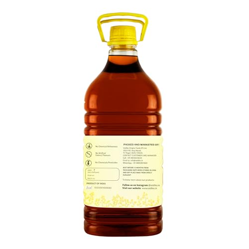 Image of Vediko Organic Black Mustard Oil 5L | Kolhu /Kacchi Ghani /Chekku | Raw Virgin Edible Cold Pressed Chekku Sarson Oil for Cooking | Good for Health & Digestion | Goodness of Omega 3 & 8