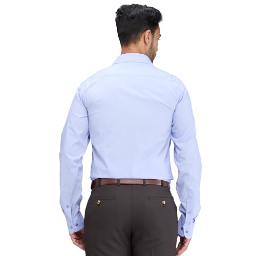 Image of Raymond Men Slim Fit Solid Pattern Pure Cotton Semi Cutaway Collar Full Sleeve Formal Shirt