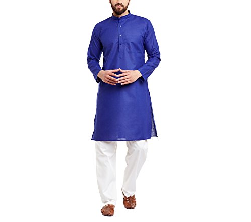 Image of SOJANYA (Since 1958 Men's Royal Blue Cotton Linen Kurta Pyjama