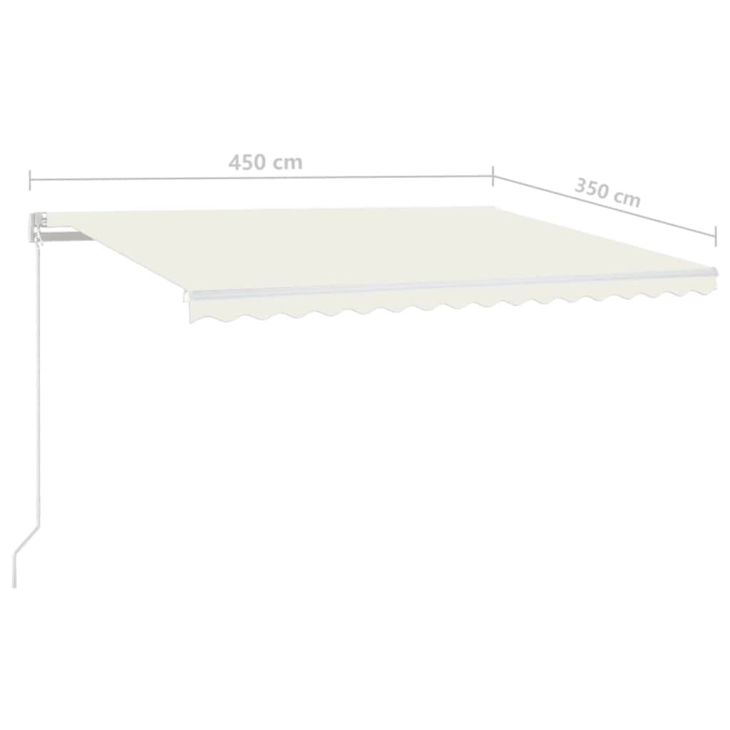 Tenda da sole manuale con braccio articolato, 450 x 350 cm, color crema con LED | Telaio in alluminio verniciato a polvere, poliestere impermeabile, illuminazione a energia solare, funzionamento a manovella