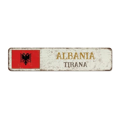 Plaque en métal vintage Albanie-tirana - Décoration de chambre pour homme - Panneau de garage pour salle de bain - Intérieur - Entrée - Souvenir national...