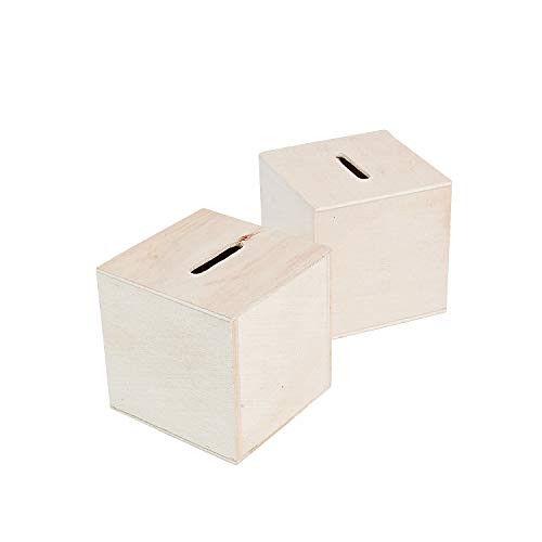 Fun Express DIY Unfinished Wood Block Piggy Bank for Kids Girls