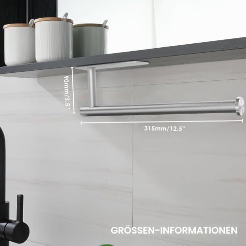 Eolax Papierrollenhalter, Papierrollenstange unter Küchenschrank, Geeignet für Küche, selbstklebend oder Wandmontage mit Bohrlöchern… – Ansicht 5