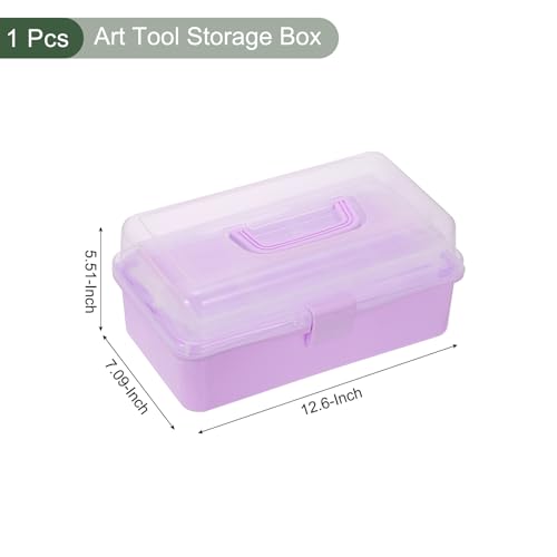 Image of YOKIVE Art Supply Storage Organizer, Art Tool Storage Box 3-Tray Craft Box Art Supplies Organizer with Handle Buckle for Brushes Paints Stamps, Light Purple