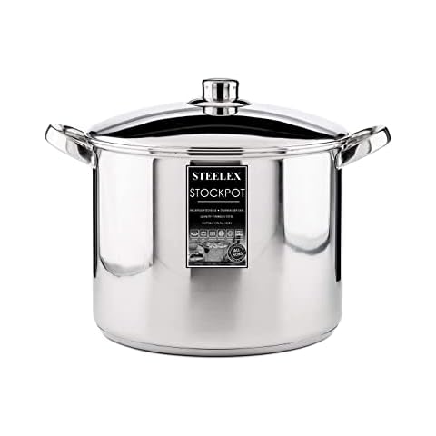 Stainless Steel Induction Stock Pot with Lid Large Deep Casserole Cooking Stockpot Mirror Polished Finish Soup Stew Home Brew Pot (28cm - 12.5 Litre) Cover