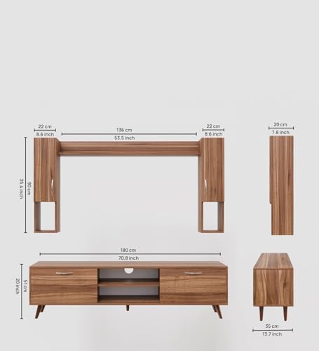 Image of Spyder Craft Matte Finish TV Entertainment Unit, Tv Stand with Wall Shelf Book Storage | Decore Living Room Engineered Wood TV Entertainment Books Storage & Decor Display Unit (Color Wood Brown)