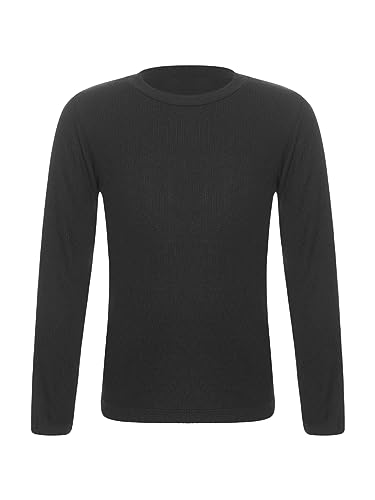Mufeng Kids Girls Solid Color Warm Underwear Top Long Sleeves Round Neck Ribbed Thermal Tops Basic Casual Warm Tops Black 18-24 Months
