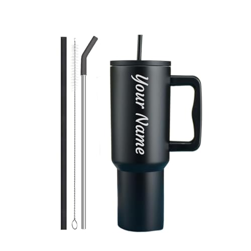 Image of SKDBPM Personalized Stainless Steel Tumbler with Handle, 1200ml Capacity, Black Insulated Travel Mug with Straw, Custom Name Design (Blue (3rd Generation))