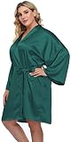 Picture of Women's Plus Size Satin Kimono Robes Short Silk Bathrobe Bridesmaid Wedding Party Nightgown Sleepwear Dark Green