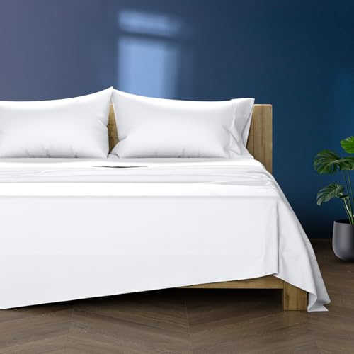 Image of TEXAS LINEN CO. 100% Egyptian Cotton Split King Sheet Sets - Luxury 1000 Series Lonestar Lovin' Collection Split King Sheet Set (5 PC, White), Soft, Cooling, 16 inch Deep Pocket Sateen Hotel Bed Sheets