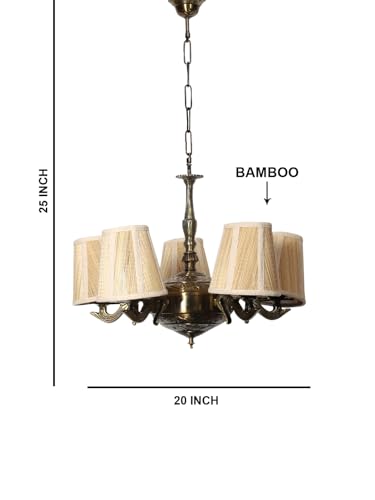 Image of Devansh 05 Lights Bamboo Conical Shade with Antique Golden Chandelier -R