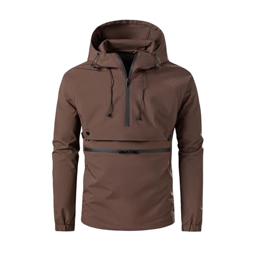 Men's Water-Resistant Windproof Half-Zip Hoodie Rain Jacket Outdoor Sports Coat Windbreaker Relaxed Fit