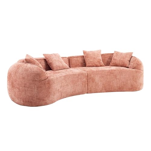 Image of 109-Inch Curved Boneless Modular Sofa Compressed 4-Seat Cloud Couch with 4 Pillows, Modern Curved Boneless Foam Sofa Floor Deep Seat Cloud Couch for Living Room Bedroom
