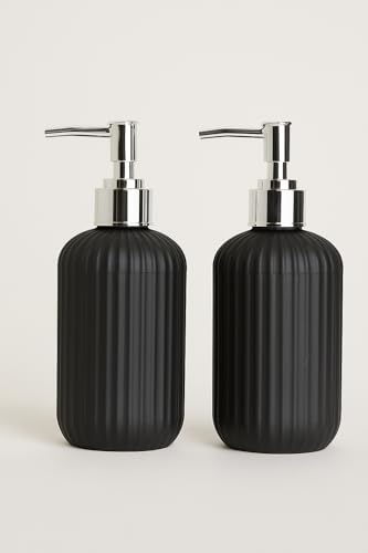 Image of LAGET 300ml Soap Dispenser for wash Basin - White Black Golden Print | Kitchen and Bathroom Accessories Items | Handwash Dispenser Bottle- Set of 2 (Black)