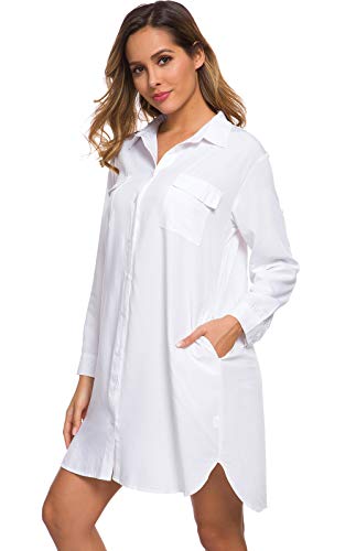 LUSMAY Women's Long Sleeve V Neck Button Down Shirt Dresses Casual Summer Dress with Pocket4