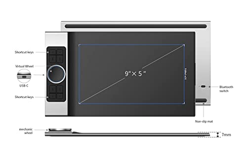 XP-PEN Deco Pro SW Grafiktablett, Bluetooth oder 2,4 Wireless Zeichentablett (9'x5'), Stift-Tablett...