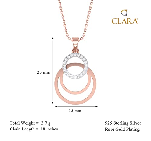 Image of Clara 925 Sterling Silver Irina Pendant Earring Chain Jewellery Set | Rose Gold Rhodium Plated, Swiss Zirconia | Gift for Women & Girls