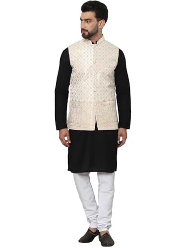 Ensemble pyjama Kurta bleu ciel en soie Sojanya avec veste Nehru de luxe pour homme