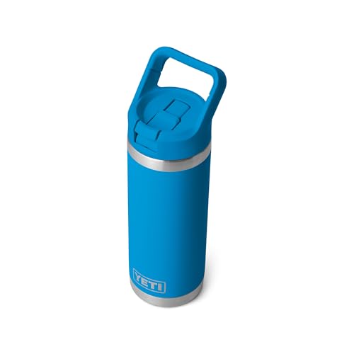 Image of YETI Rambler 18 oz Bottle, Vacuum Insulated, Stainless Steel with Color Matching Straw Cap, Big Wave Blue