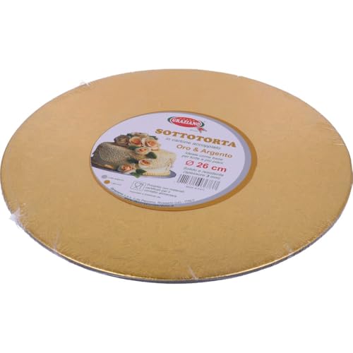 Graziano, Cakeboard - Tarta de Color Dorado, Elegante Bandeja rígida para Tartas, Ideal para Transportar Dulces Pero también Pasteles de Varios Pisos, fácilmente Lavable, diámetro de 26 cm