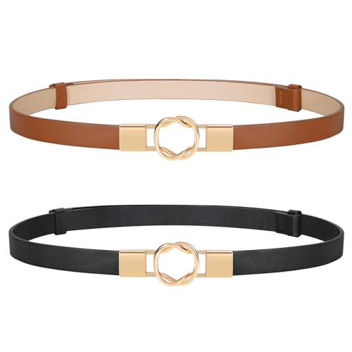 JASGOOD 2 Pack Skinny Leather Belts for Women Adjustable Thin Waist Belts for Jeans Pants Dresses