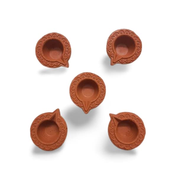 The Good Luck Handmande Decorative Clay Mitti Diya/Deepak for Diwali Pooja & Diwali Decoration (10 Pcs) with Free Diya Batti/Cotton Wicks (10 Pcs) (FD-23)