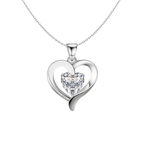 Image of HighSpark 925 Silver Solitaire Heart Pendant | 92.5 Sterling Silver & Diamond-Like Brilliance Sparkling Zirconia | Lovely Gift