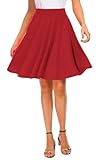 EXCHIC Women's Casual Stretchy Flared Midi Skater Skirts Basic A-Line Pleated Midi Skirt (M, Red)