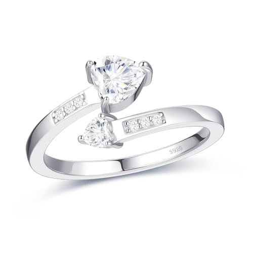 925 Sterling Silver Adjustable Rings 1CT Birthstone Rings for Women Open Size 5~9 Heart Promise Ring,Stackable Statement Birthstones Jewelry Gift