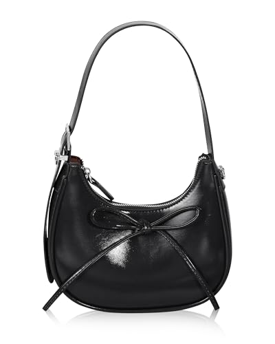 Popizard Shoulder Bag for Women - Black Bow Clutch Purse PU Leather, Removable Chain Crossbody Handbag with Zipper Closure