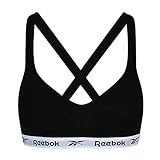 Women’s Reebok Cara Moulded Cup Crop Bra , Stretchy Cotton Sports Cropped Top – Black