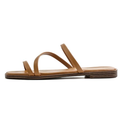 Image of LACUONE Flat Sandals Women Square Open Toe Slides
