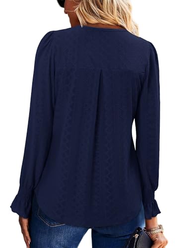 KISSMODA Long Sleeve Fall Shirts For Women V Neck Tunic Tops Embroidered Button Down Knitted Blouses 2025