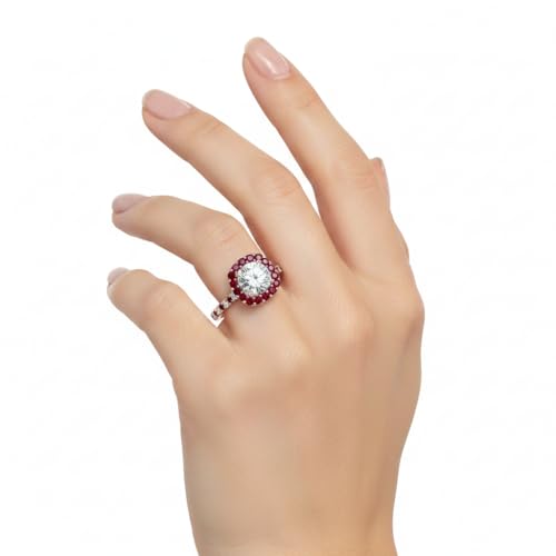 Image of Choose Your Gemstone Round Diamond CZ Square Halo Ring Rose Gold Plated Round Shape Petite Engagement Rings Matching Jewelry Wedding Jewelry Easy to Wear Gifts US Size 4 to 12