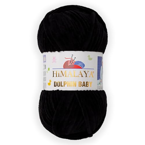 1 Skein/Pack Himalaya Dolphin Baby Chenille Yarn Each Ball 100 gr (3.5 oz) 120 m (132 Yards) 100% Polyester Super Bulky Baby Blanket Velvet Amigurumi Yarn 80311 - Black