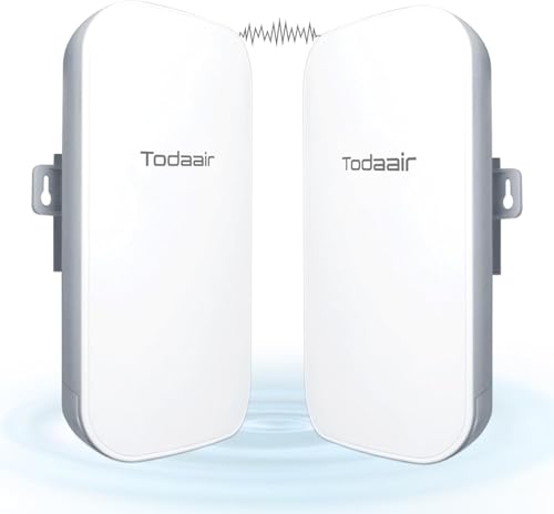 Todaair Secure 1640ft 2.4GHz Wireless Bridge, 1-Tap Pairing, CCTV Bullet Camera Support, POE Powered, 2-Pack