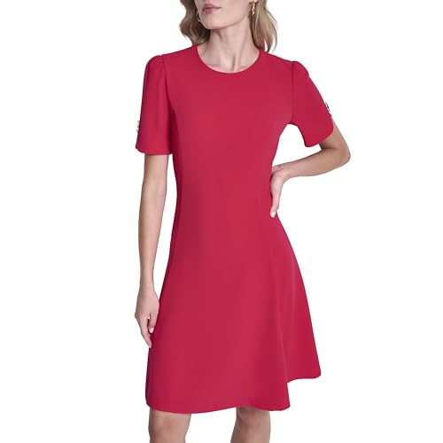 Image of DKNY Women's Button Short Sleeve Fit and Flare Dress