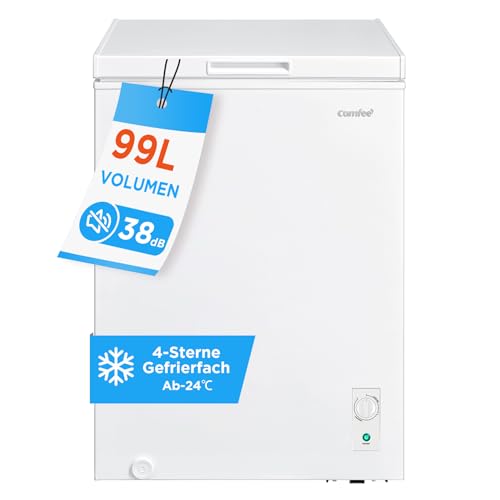 Comfee Gefriertruhe 99L, 4-Sterne-Gefrieren, Kühl-/Gefrier-Konvertierung (1–10°C /-24––12°C), Leise 38dB, 24‑h‑Schnellgefrierung 4,5 kg, Inverter-Kompressor, 169 kWh pro Jahr, für Küche & Garage