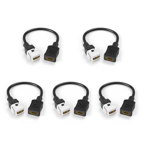 VCE 5-Pack HDMI Keystone Jack Female to Female HDMI Pigtail Cable 4K HDMI2.0 Keystone Coupler for Keystone Wall Plate Mounted TV 6 Inch