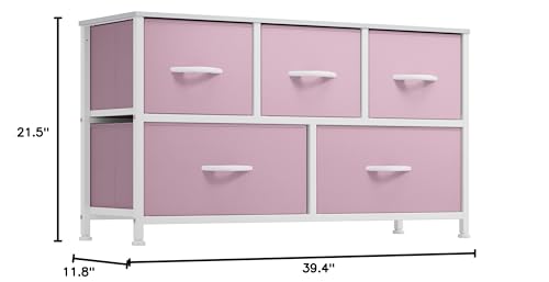 DWVO Wide Storage Tower with 5 Drawers - Fabric Dresser, Organizer Unit for Bedroom, Living Room, Closets
