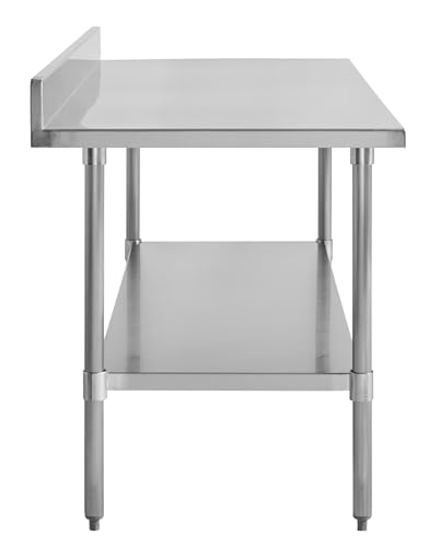 Image of Kratos Stainless Steel Kitchen Prep Table 72 inchx24 inch with Backsplash and Undershelf, NSF Worktable for Restaurants - 16ga /304SS
