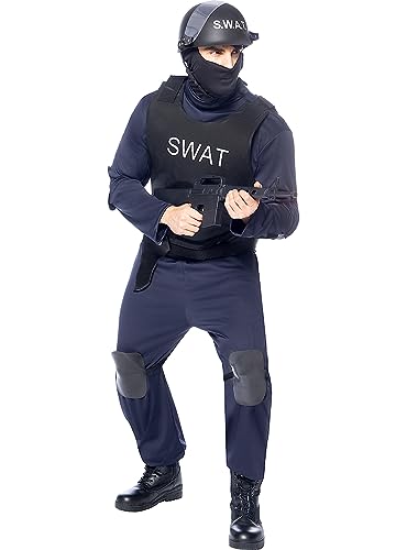Funidelia | Disfraz de SWAT para hombre Guardia, Agente, FBI, Profesiones   Disfraz para adultos y divertidos accesorios para Fiestas, Carnaval y Halloween   Talla M   Azul oscuro