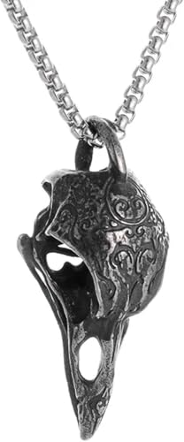 Collier homme avec pendentif crâne oiseau punk en acier gothique